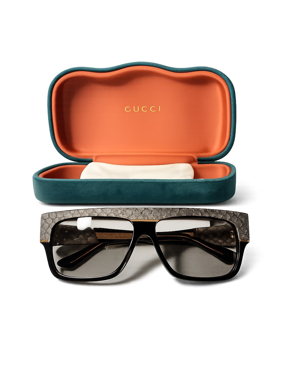 Gucci Oversized Square Eyeglasses Frames Black Textured Acetate w/ Case